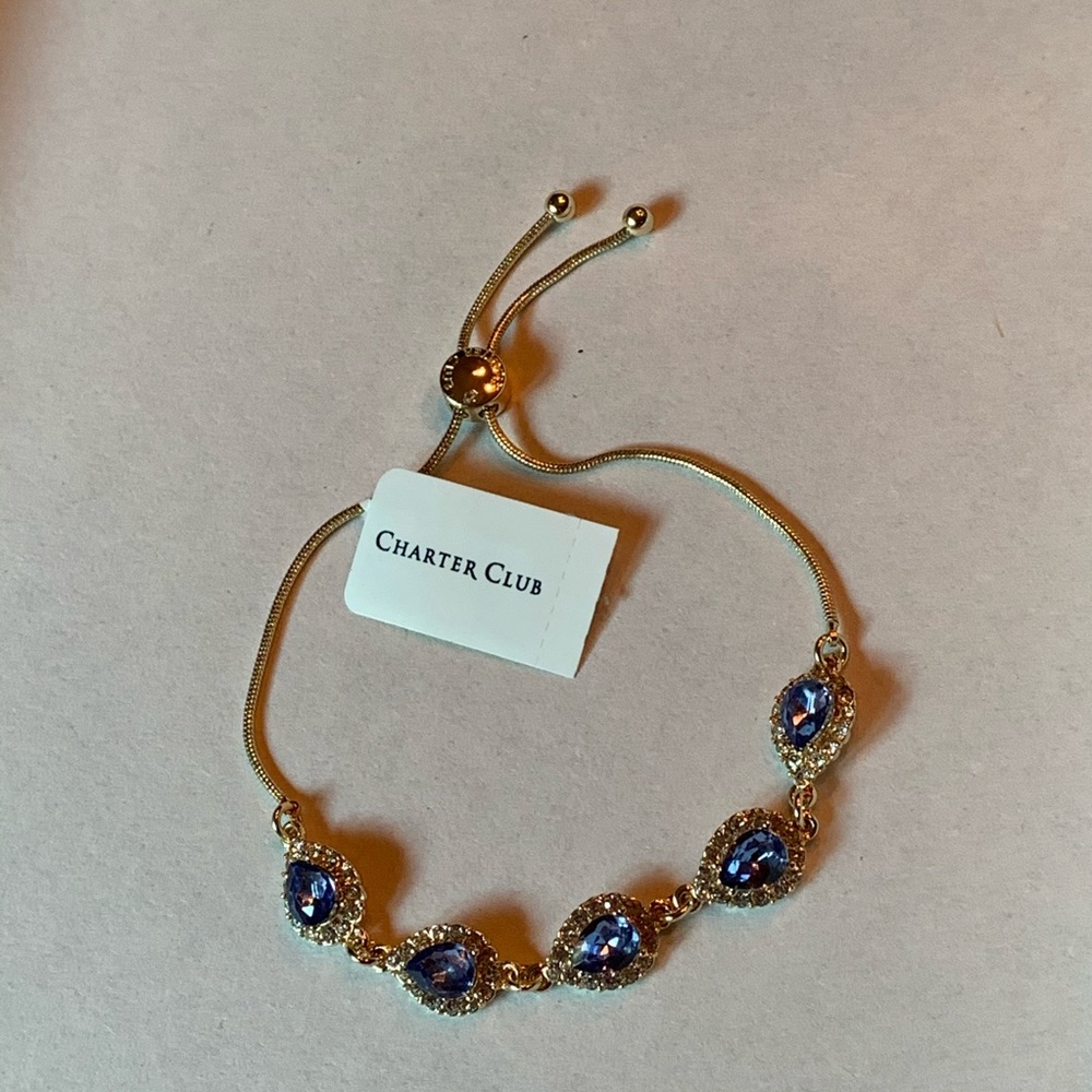NWT Crystal Stone Gold Blue slider bracelet